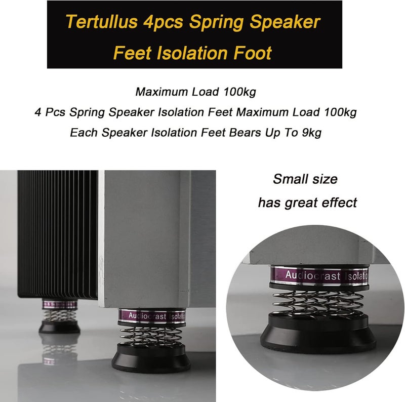 Tertullus 4pcs Spring Speaker Feet Isolation Foot 43mm×38.5mm Stand HiFi Aluminum Shock Absorber Isolation Pads Turntable Dac Feet Pad(Black) - Image 3